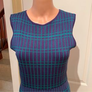 AVA. Green and Blue plaid dress. Sleeveless. Size M. Midi. Round neck.